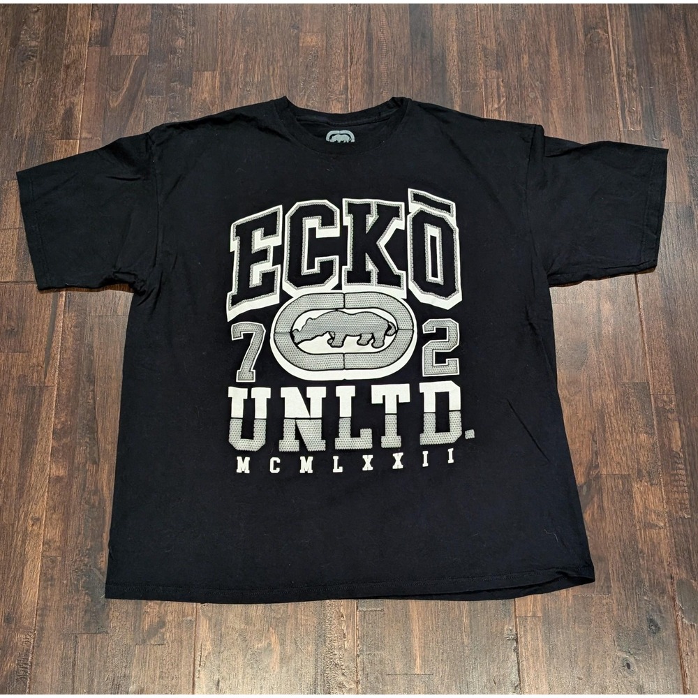 Ecko Unltd Shirt Mens 2XL Black Big Logo Graphic Hip Hop Streetwear 702 1972 Tee